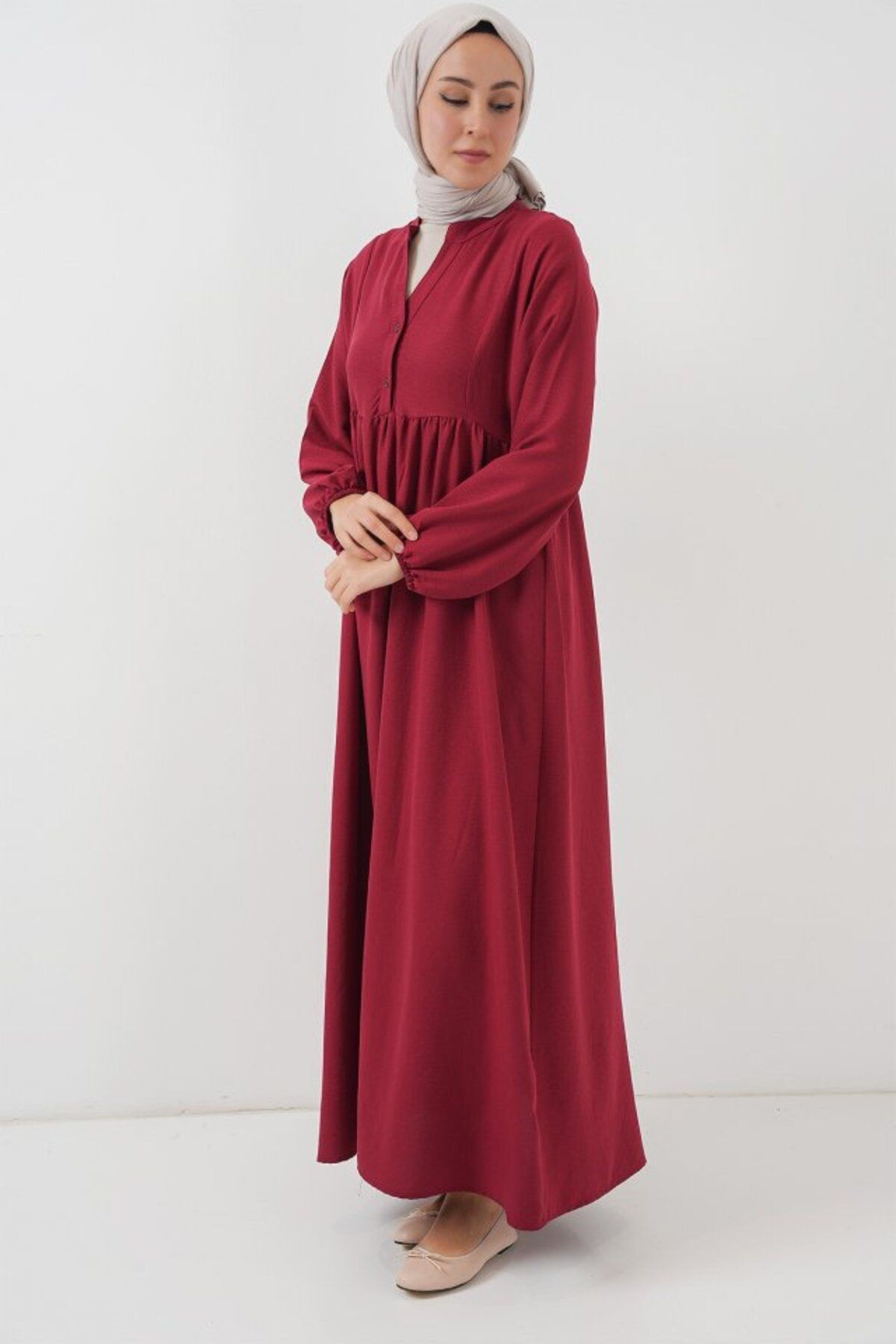 Uzun Tesettür Elbise 2525 - Bordo