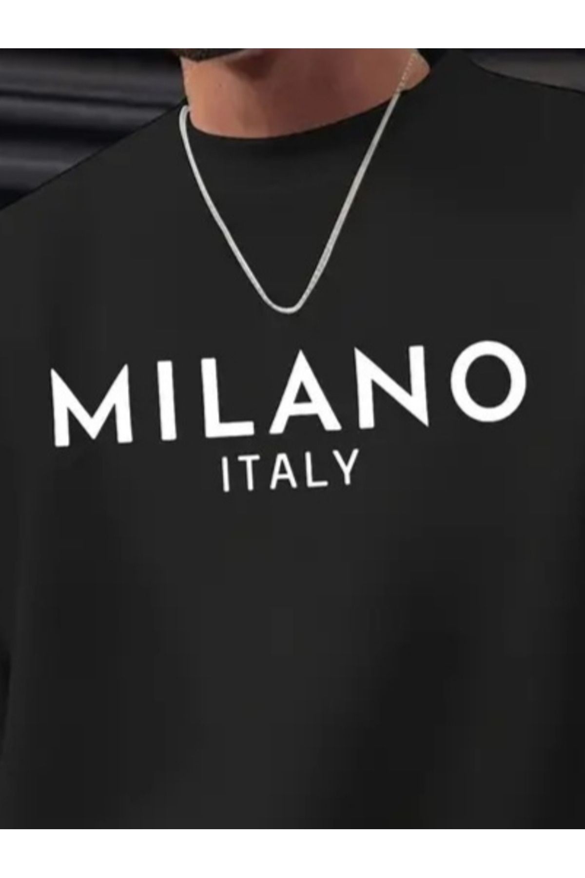 Erkek Uzun Kollu Bisiklet Yaka Milano Yazılı Iki Iplik tişört