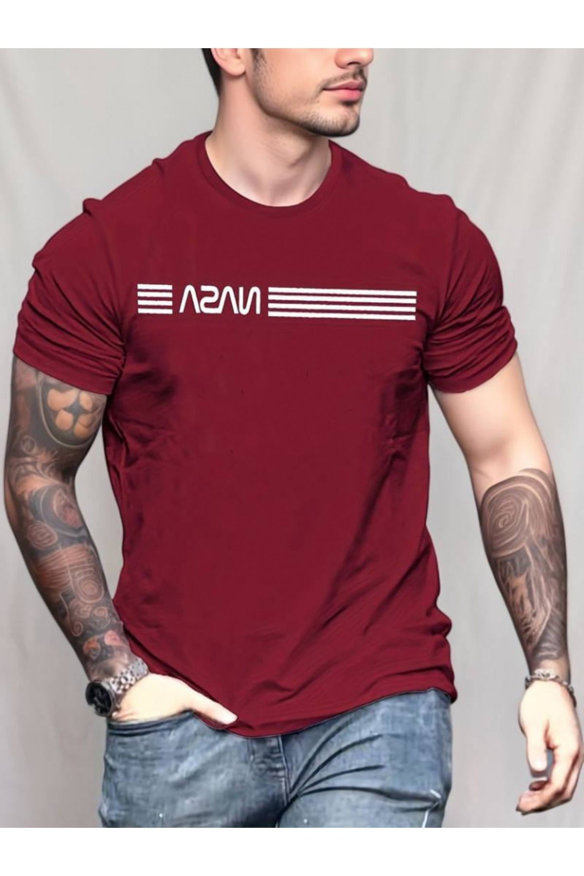 Erkek Kısa Kollu Nasa Baskı Basic Erkek T-shirt
