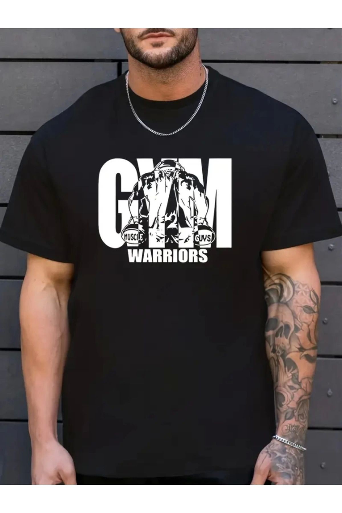 Sporda Günlük Hayata Giyilebilir GYM Baskılı Oversize Bisiklet Yaka Erkek T-shirt - Siyah