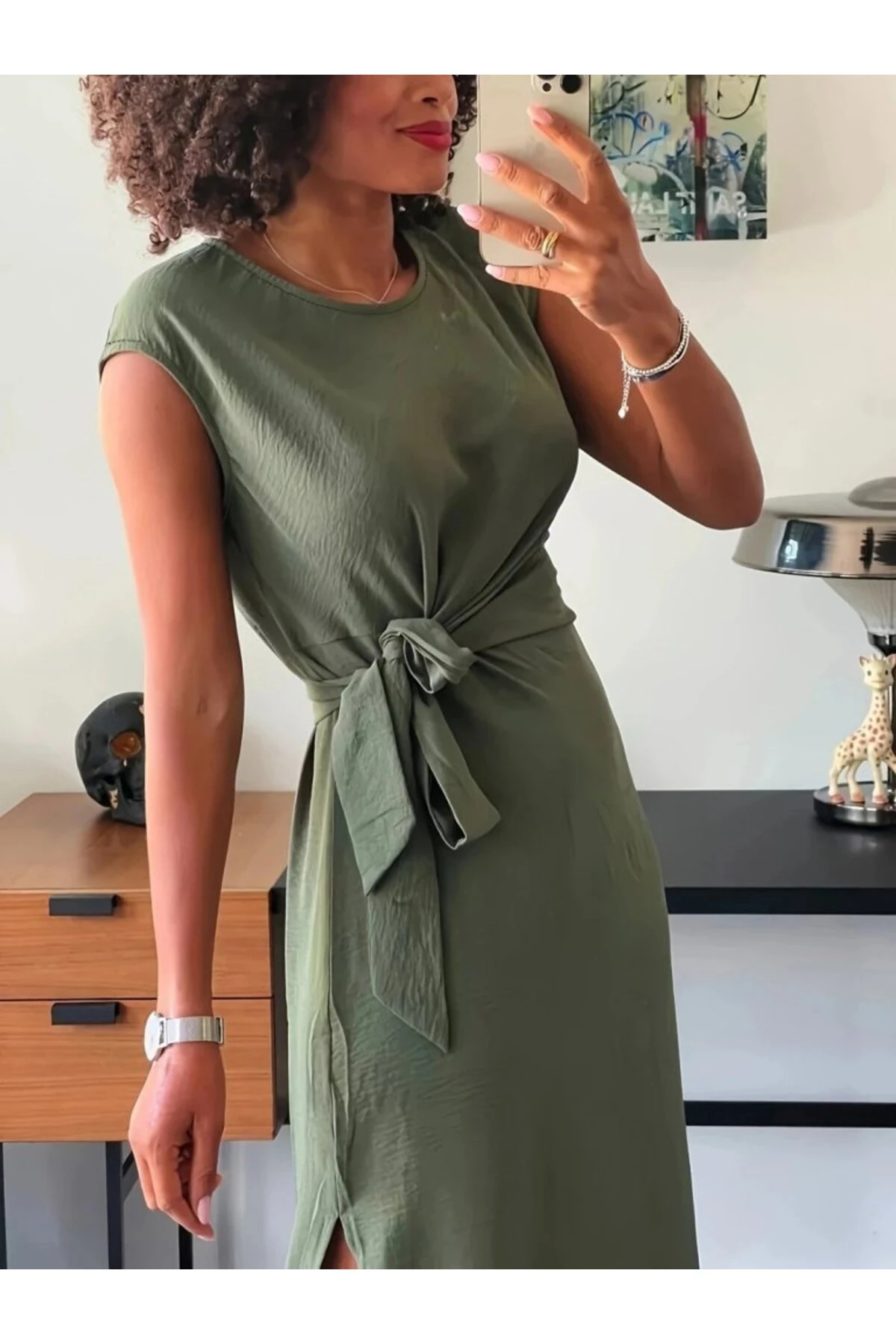 mrpurple Kadın Kısa Kollu Yuvarlak Yaka Belden Bağcıklı önden Yırtmaçlı Aerobin Elbise