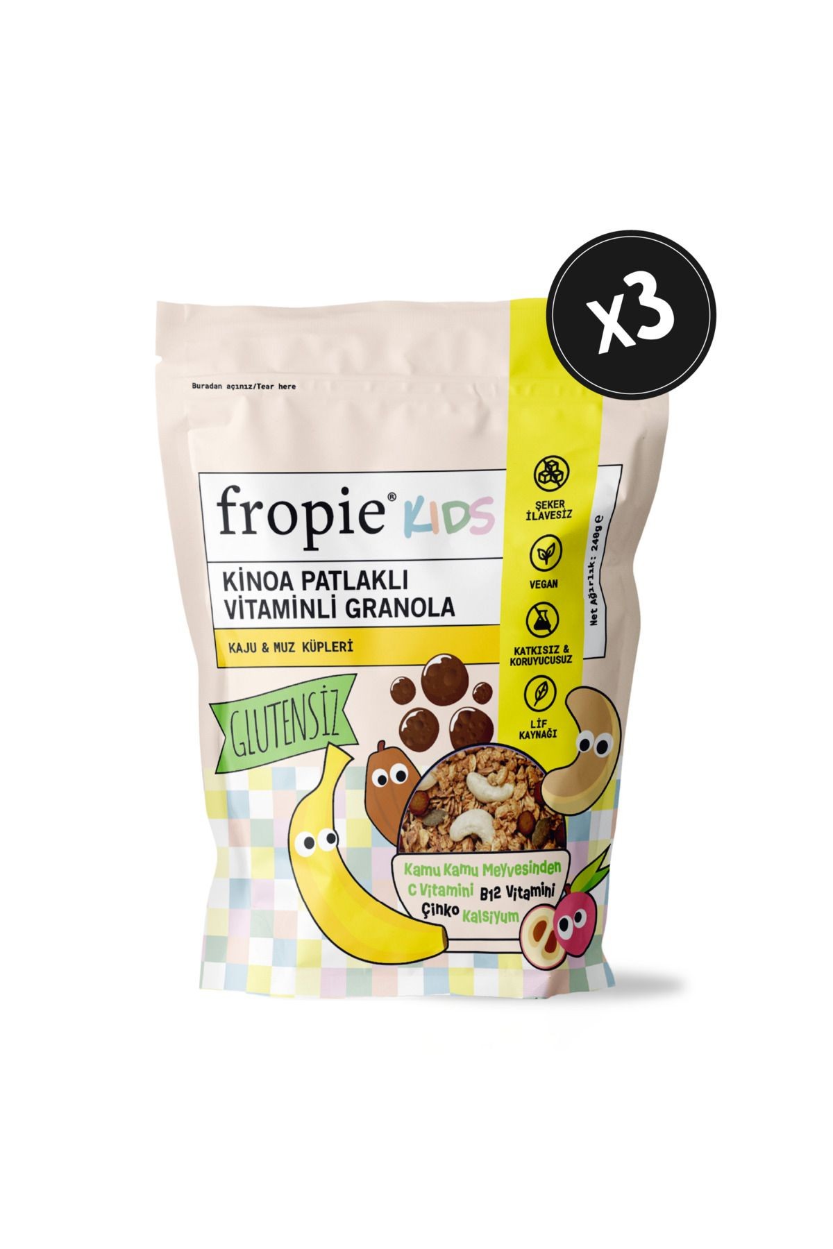 Kids Granola - Kaju & Muz Küpleri 240 Gr / 3 Adet