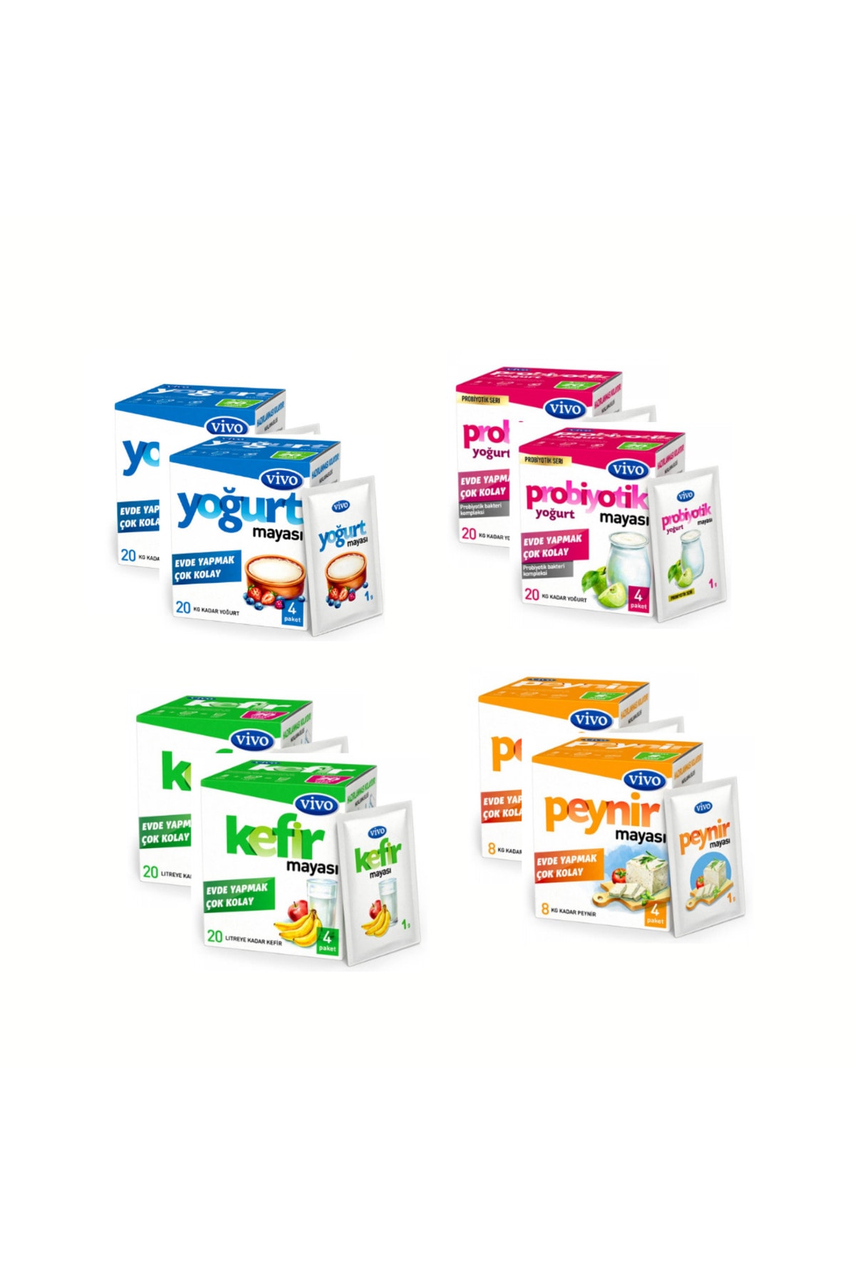 4 Çeşit Maya (Peynir-Kefir-Yoğurt-Probiyotik) Toplam 8 adet (Helal Sertifikalı)