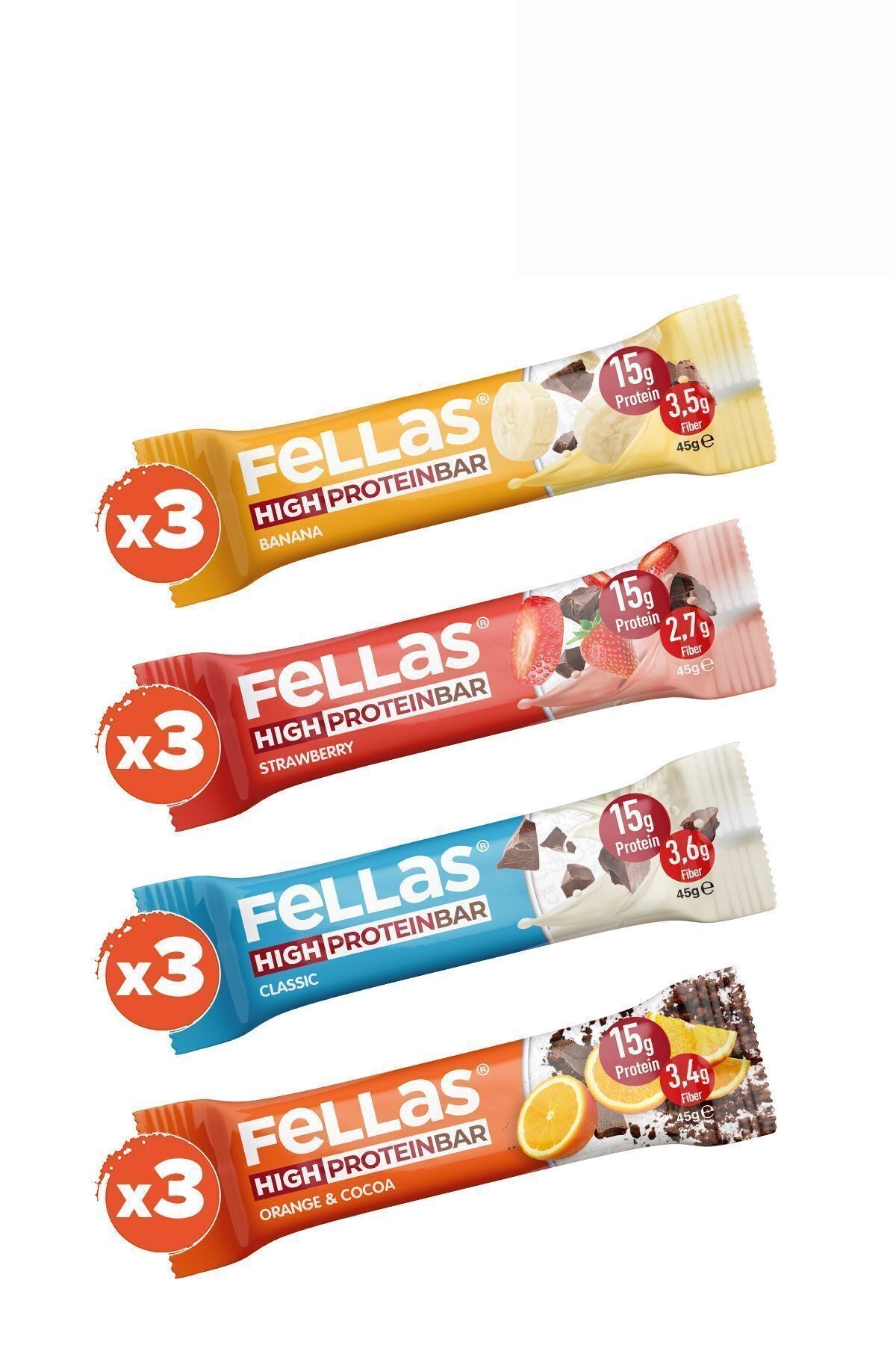 Yüksek Protein Bar 45g Karma Kutu 12 Adet (4 ÇEŞİT)