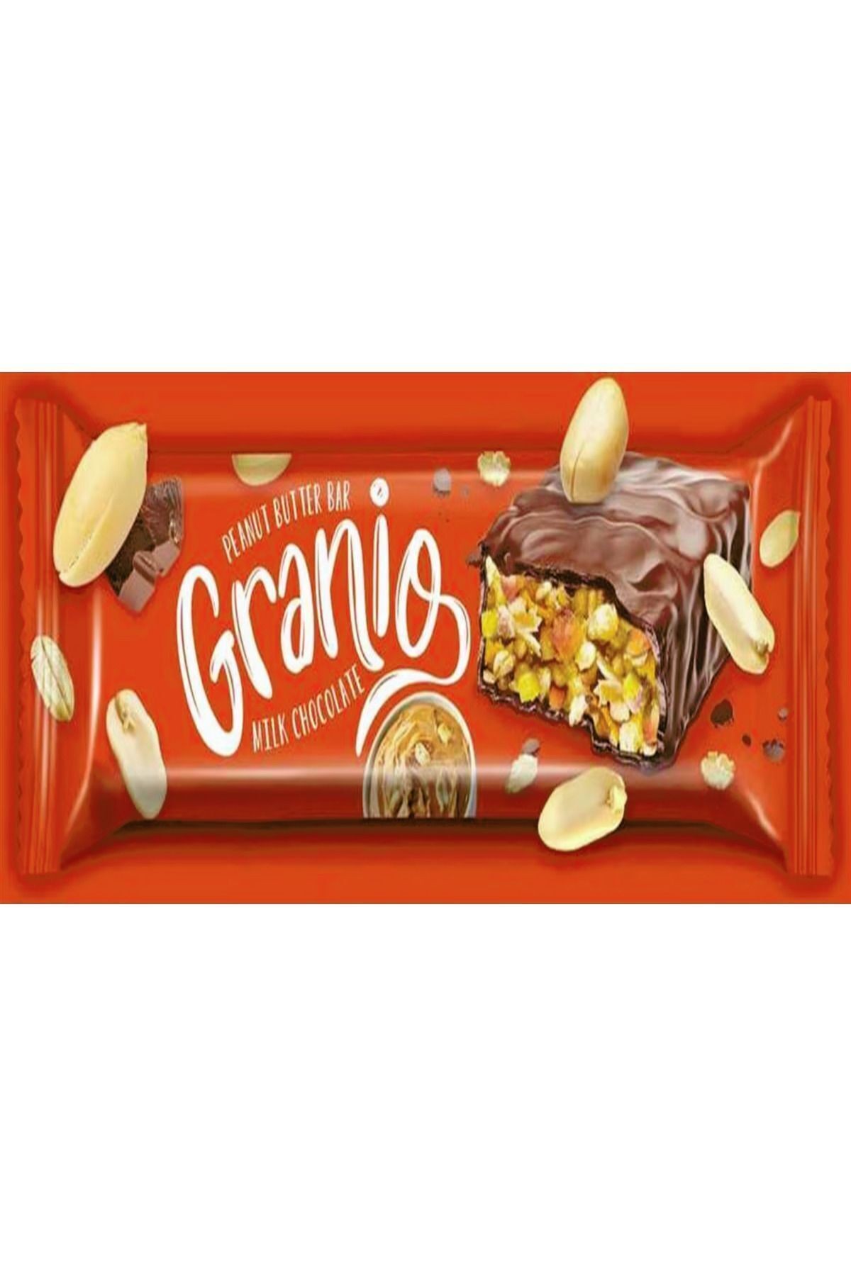 Fıstıklı ve Fıstık Ezmeli Sütlü Çikolata Kaplamalı Bar 40 gr X 24 Adet