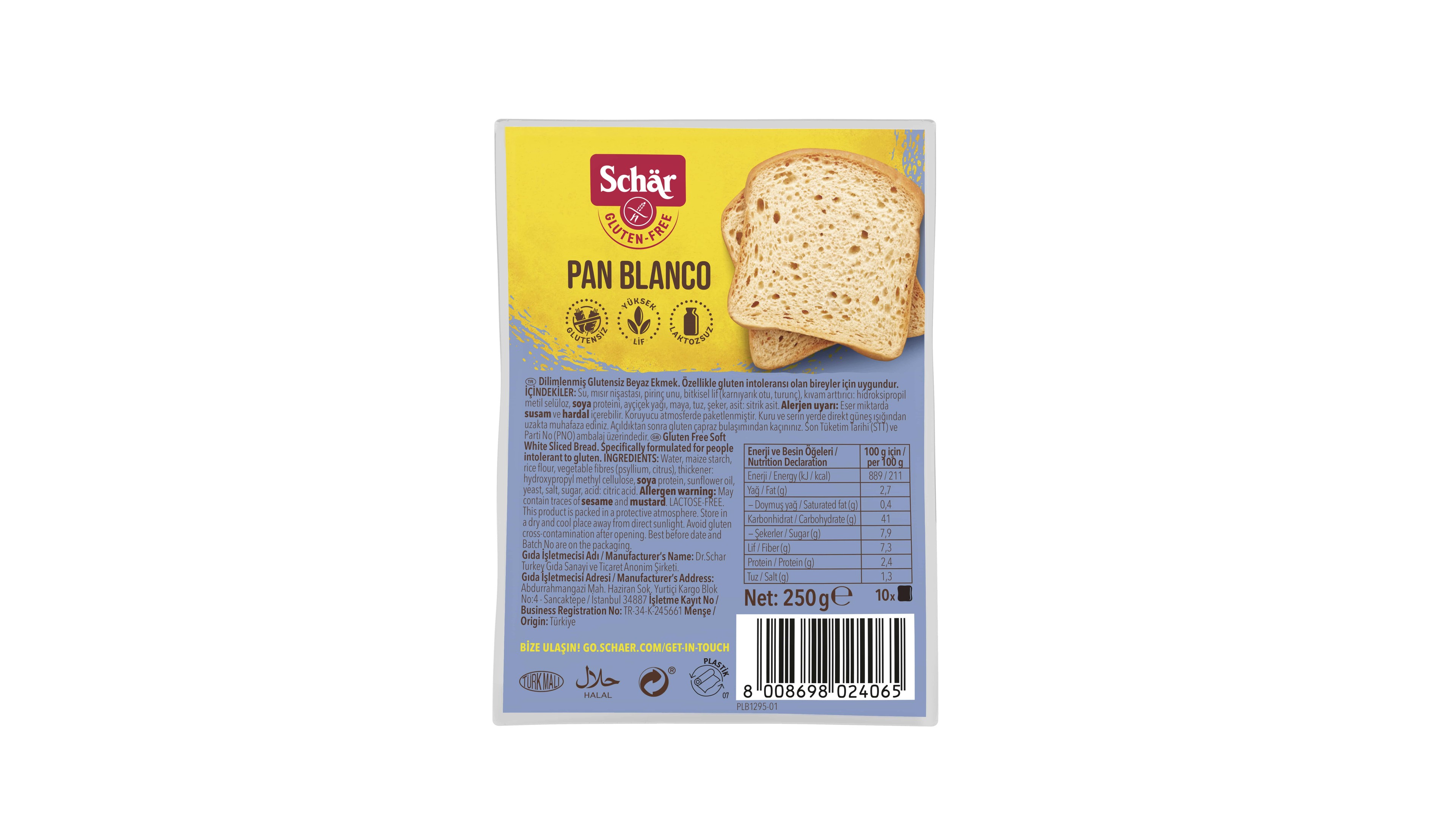 Schar Pan Blanco 250 grDilimli Ekmek
