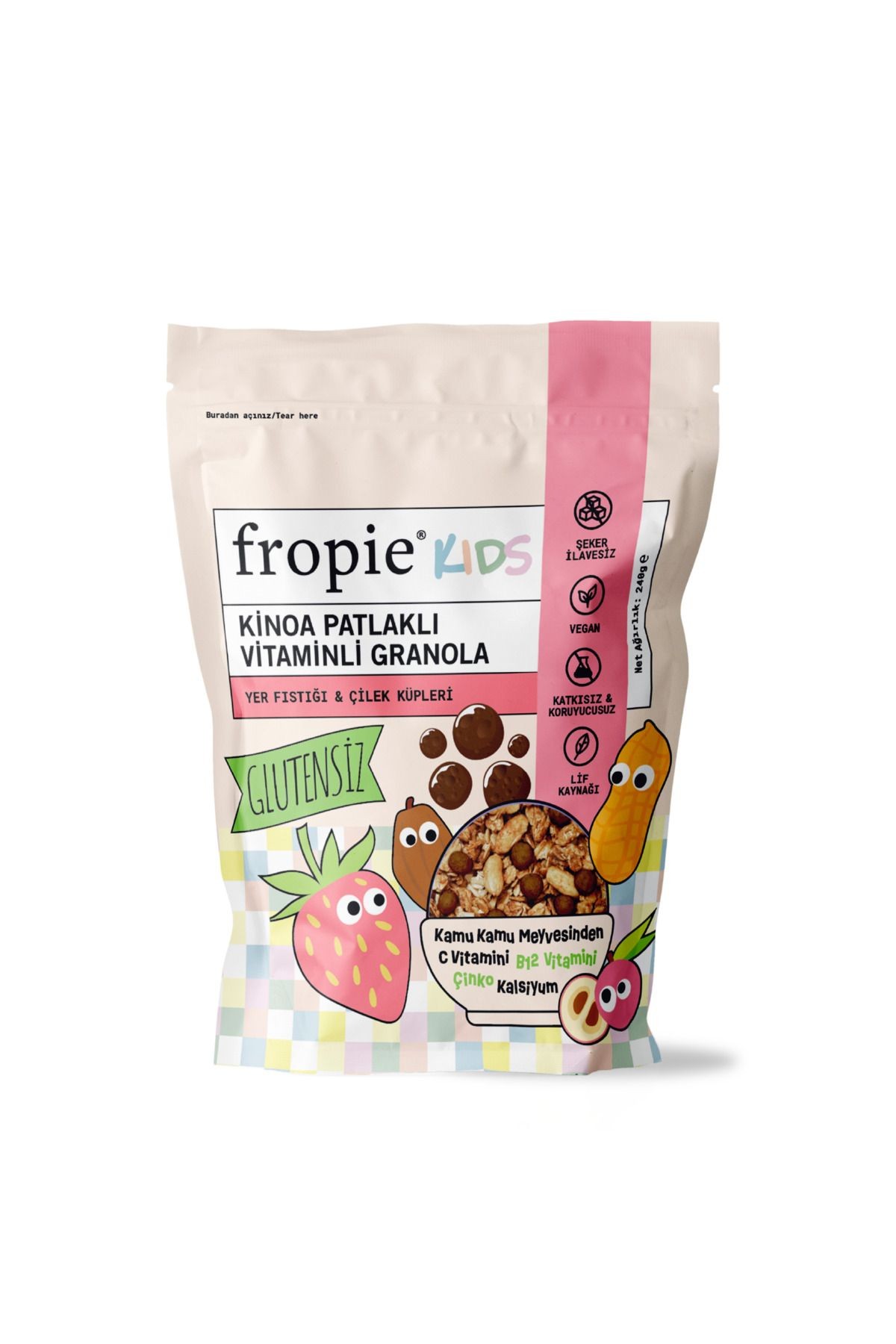 Kids Granola - Yer Fıstığı & Çilek Küpleri 240 Gr