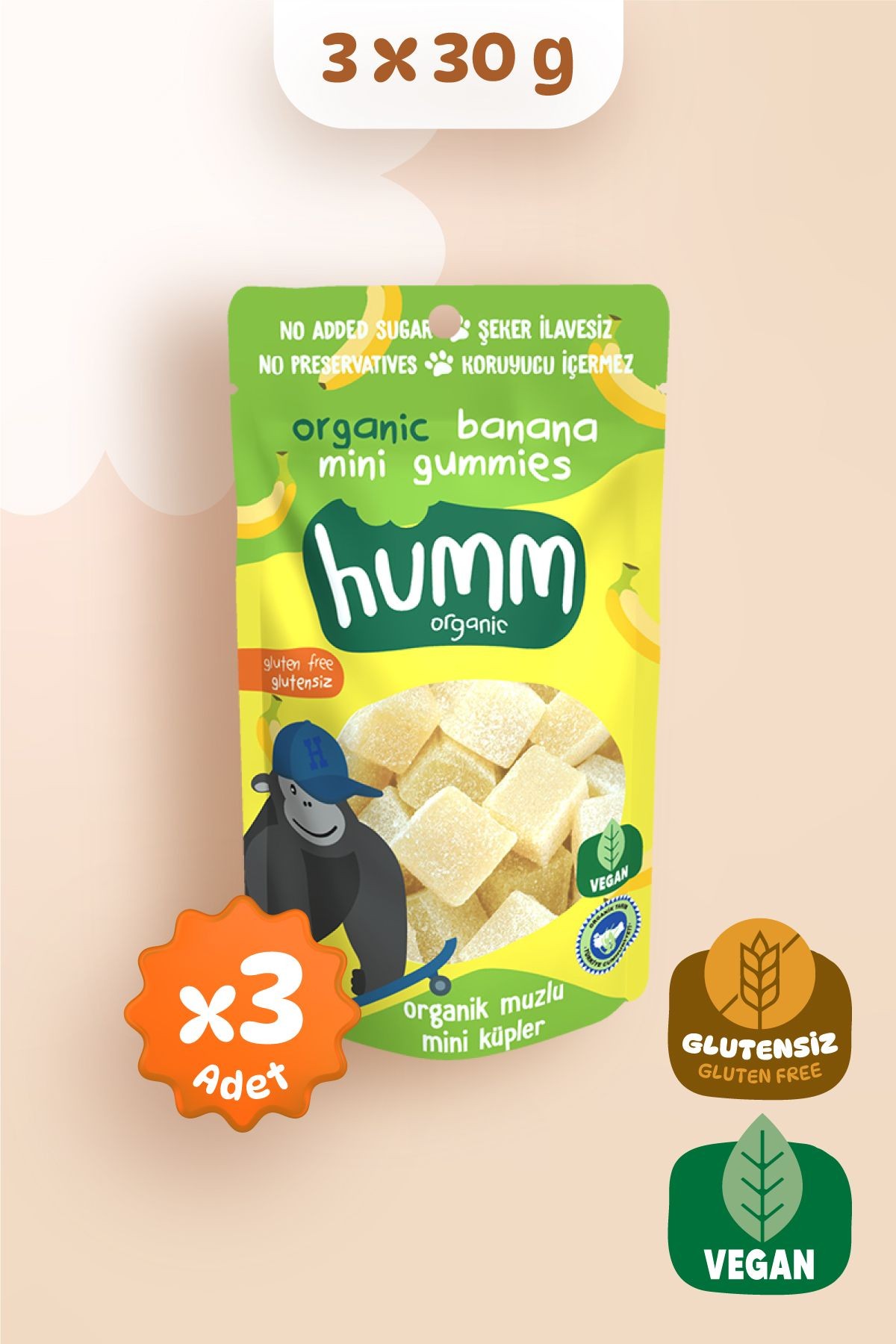 Organik Glutensiz Vegan Muzlu Mini Küpler 30g X 3 Adet