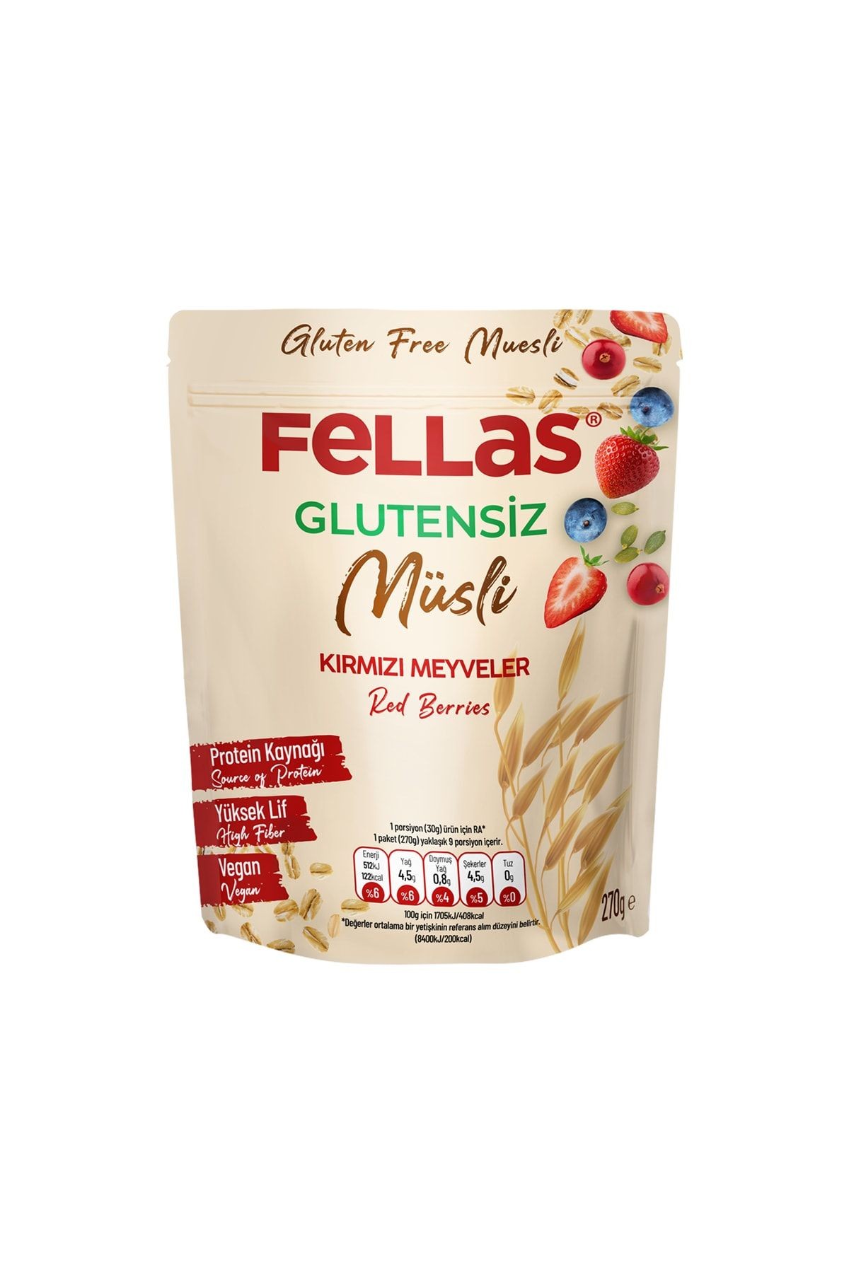 Glutensiz Müsli - Kırmızı Meyveli, 270 G