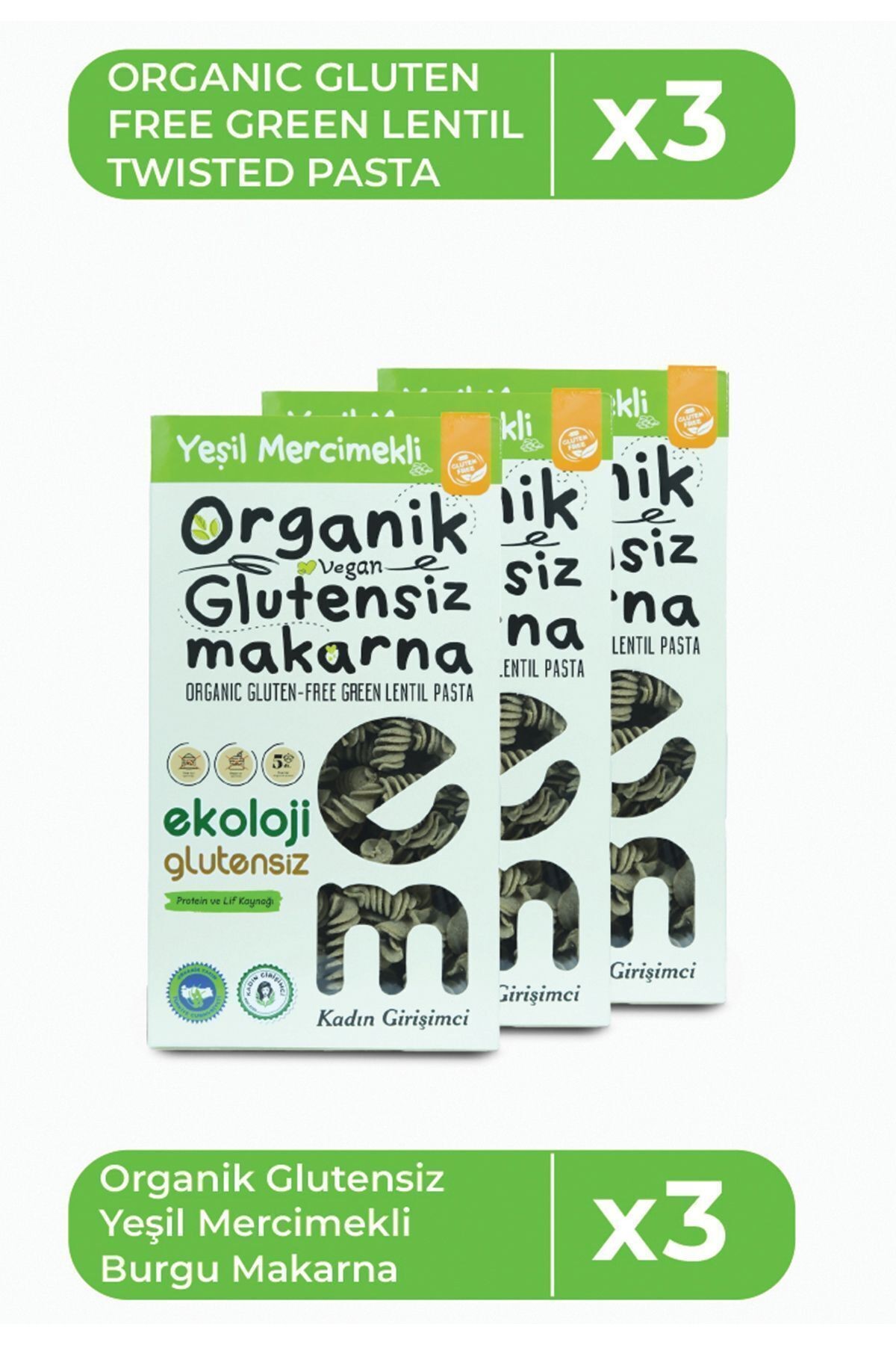 Yeşil Mercimekli Burgu Makarna 200 Gr / 3 Adet