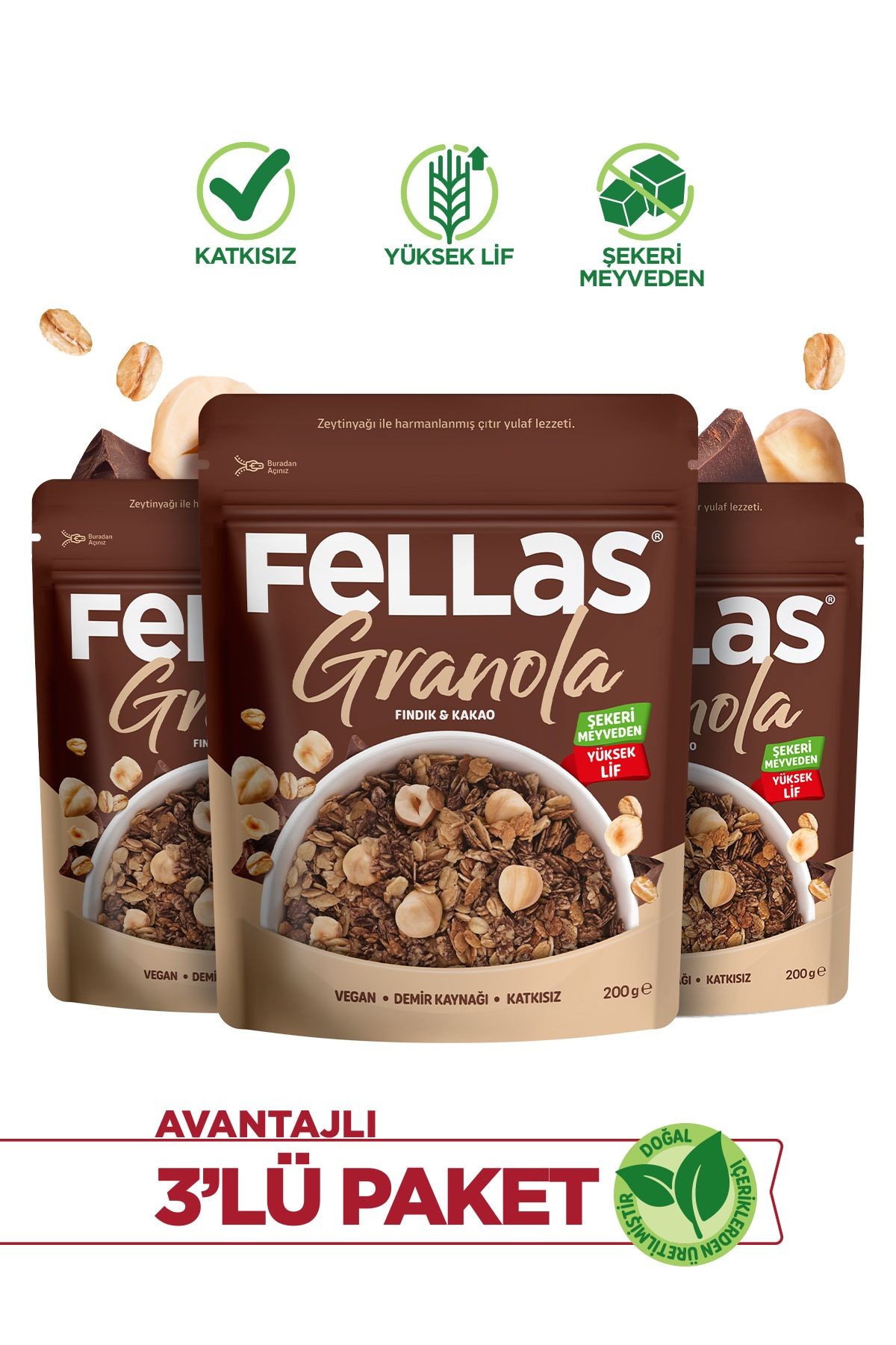 Granola - Fındık & Kakao 200g - 3'lü Paket