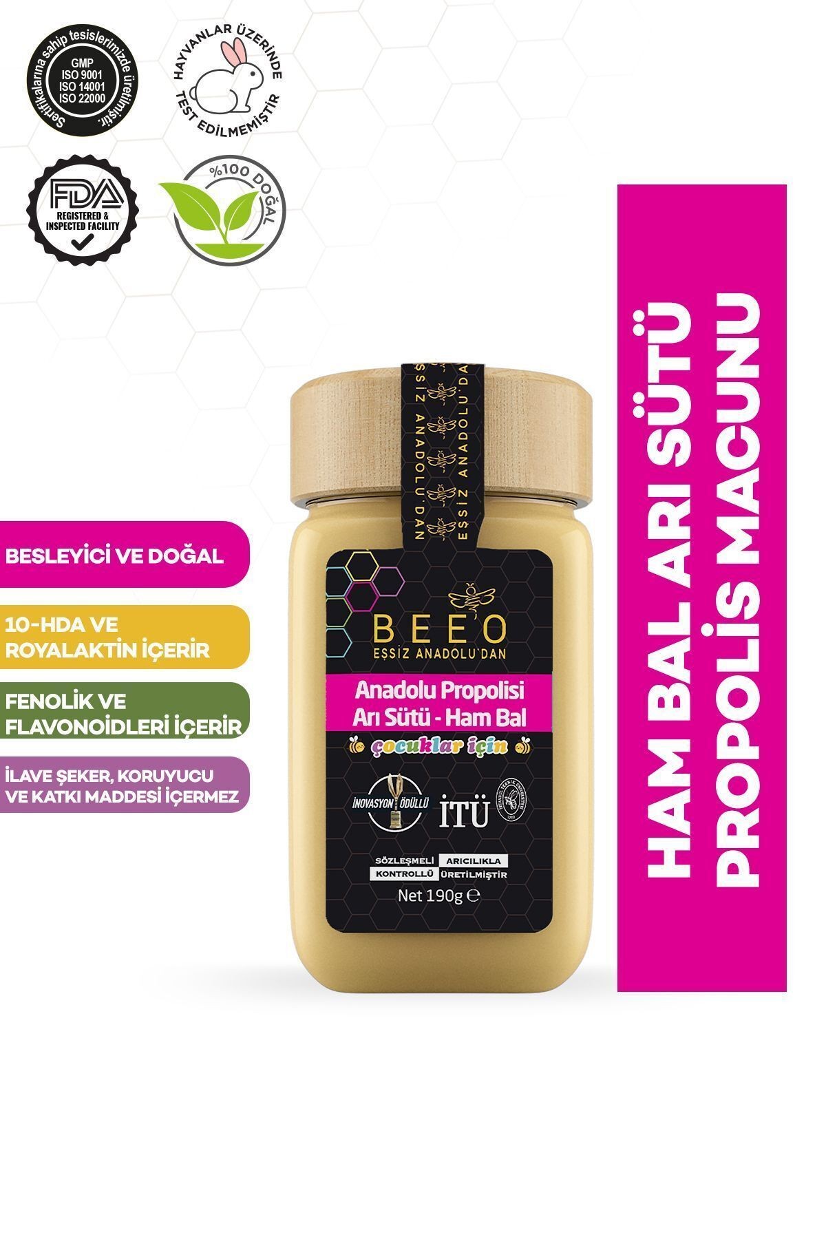 Arı Sütlü, Ham Ballı, Propolis Macunu 190 Gr (Çocuk)