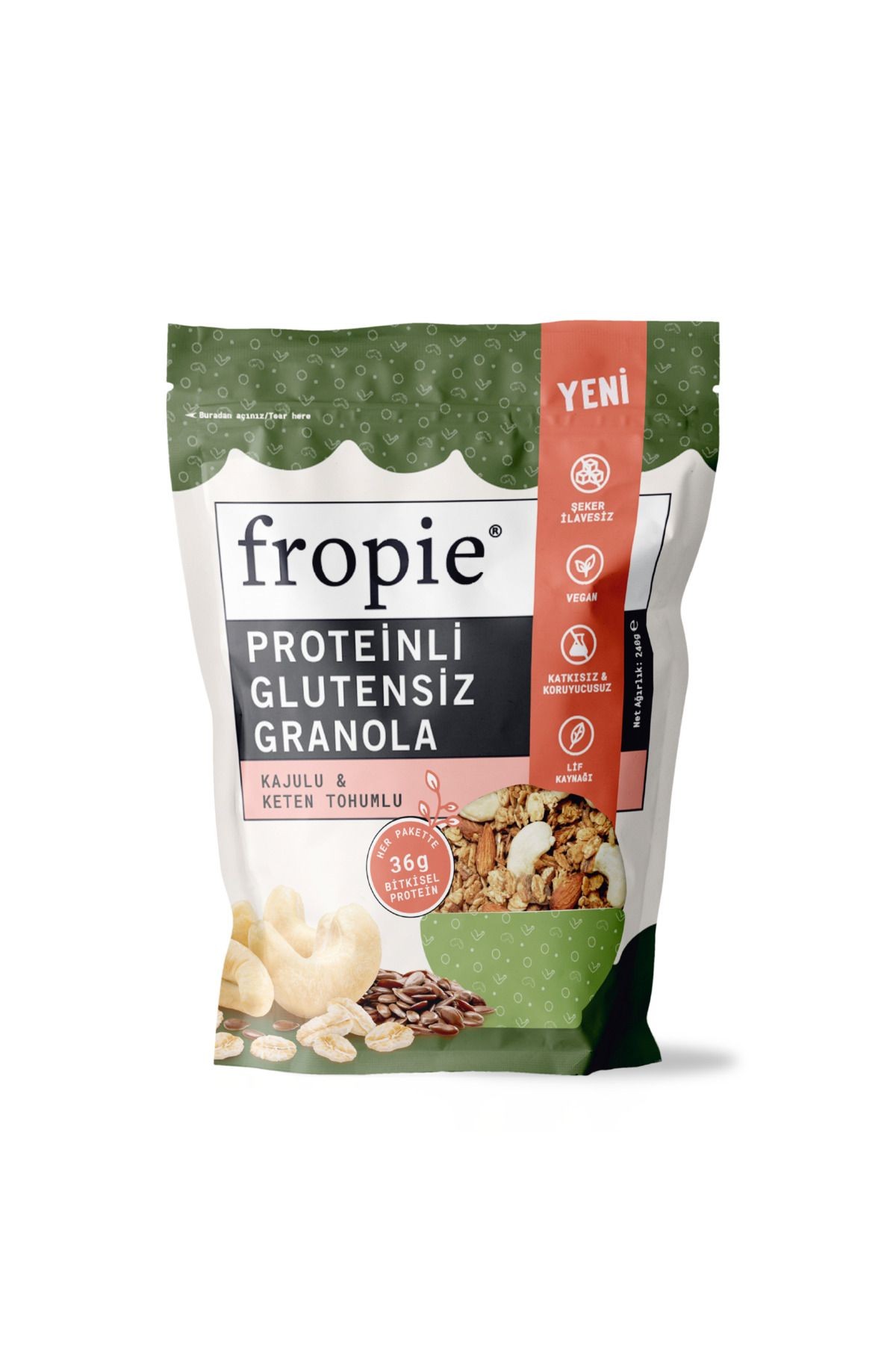 Proteinli Glutensiz Granola - Kaju & Keten Tohumu 240 Gr