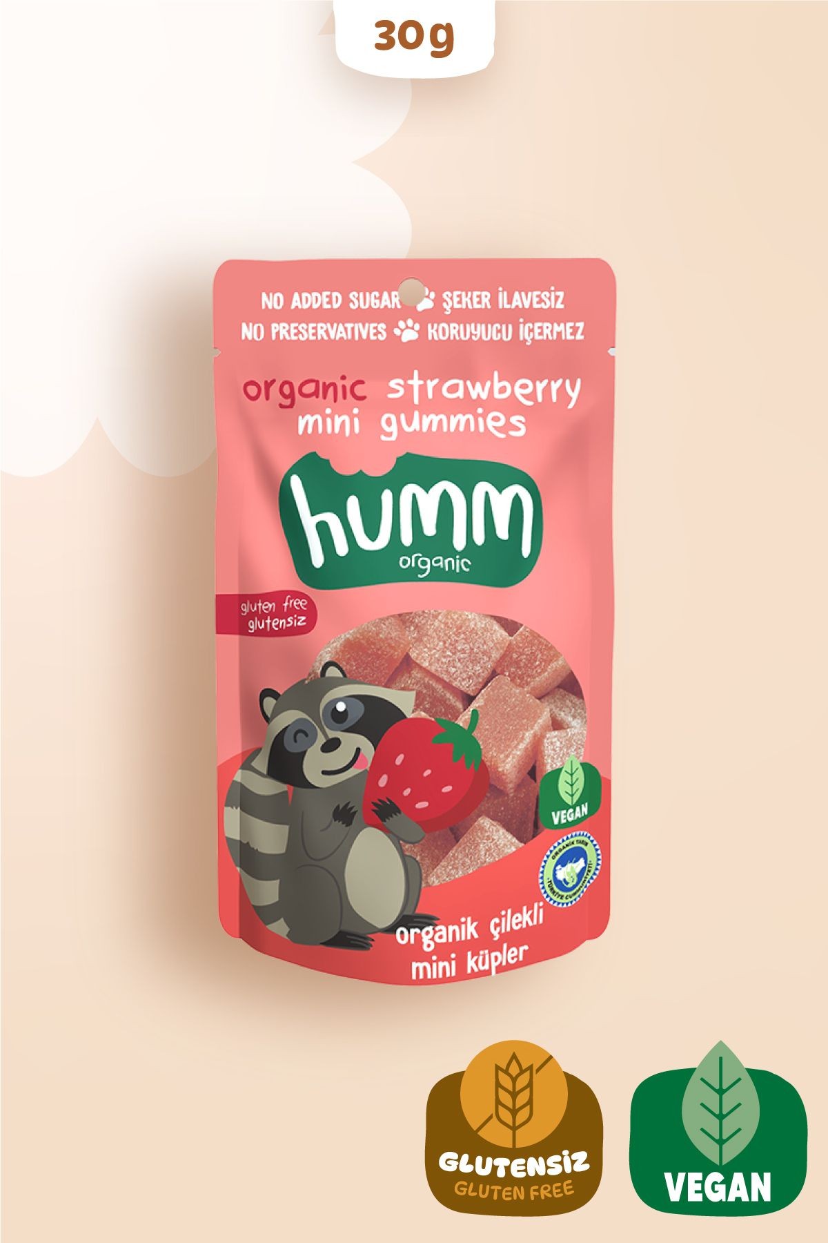 Organik Glutensiz Vegan Çilekli Mini Küpler - 30g