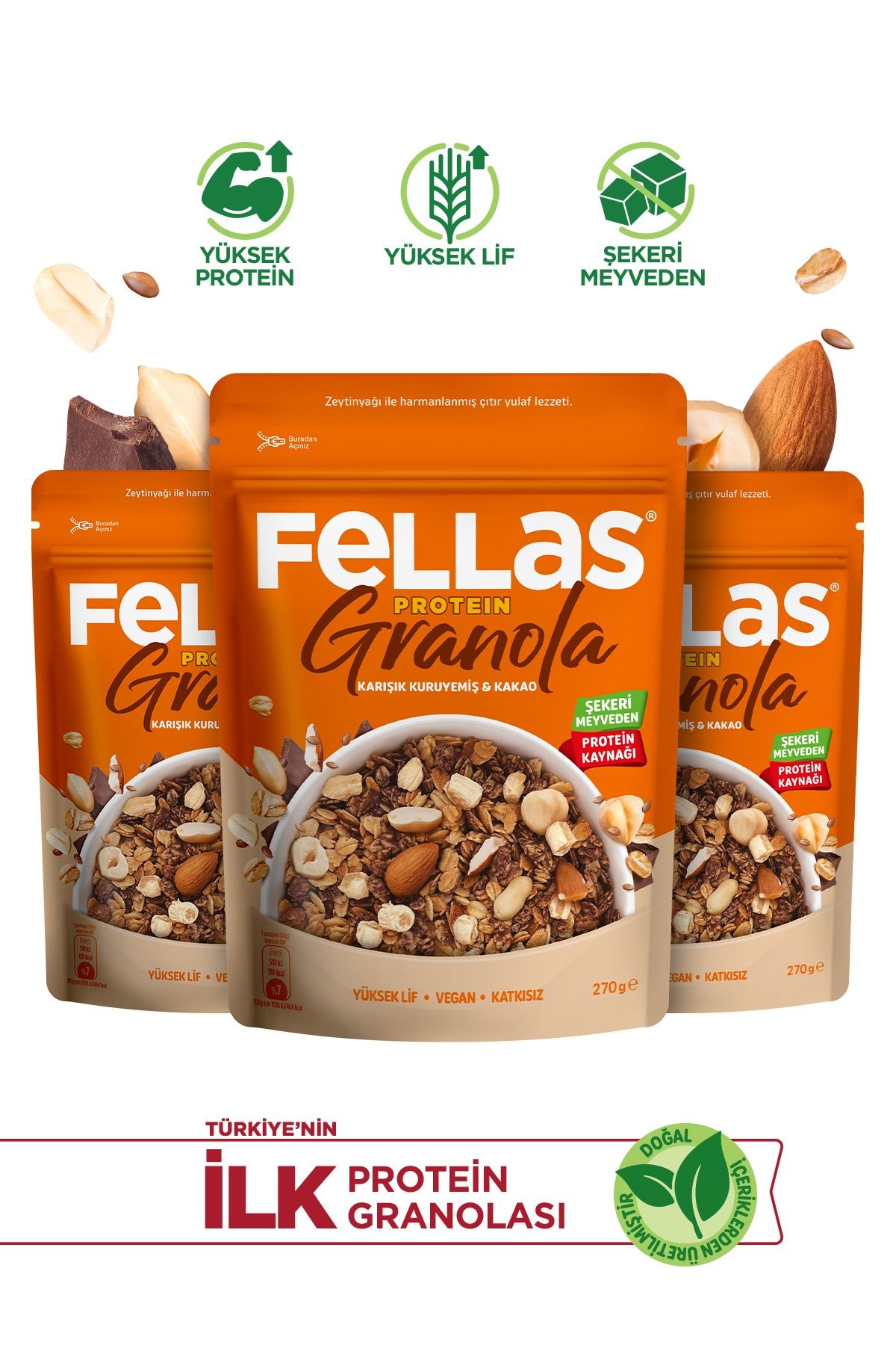 Protein Granola - Karışık Kuruyemiş & Kakao 270g - 3'lü Paket