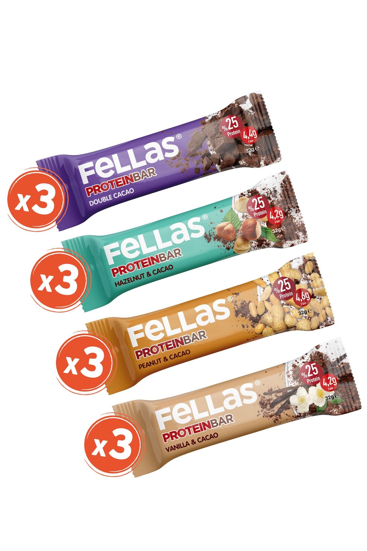 Protein Bar 32g Karma Kutu 12 Adet (4 Çeşit)