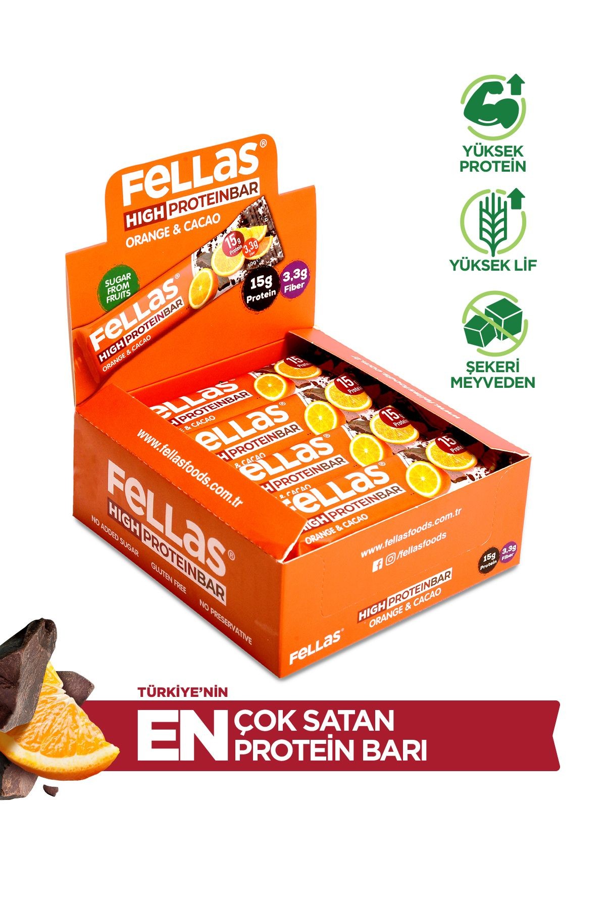 Yüksek Protein Bar - Portakal & Kakao 45g X 12 Adet