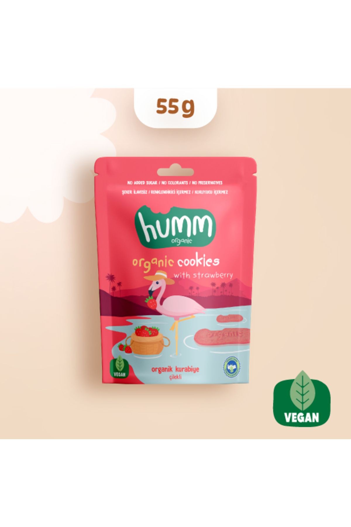 Organik Vegan Çilekli Kurabiye - 55g