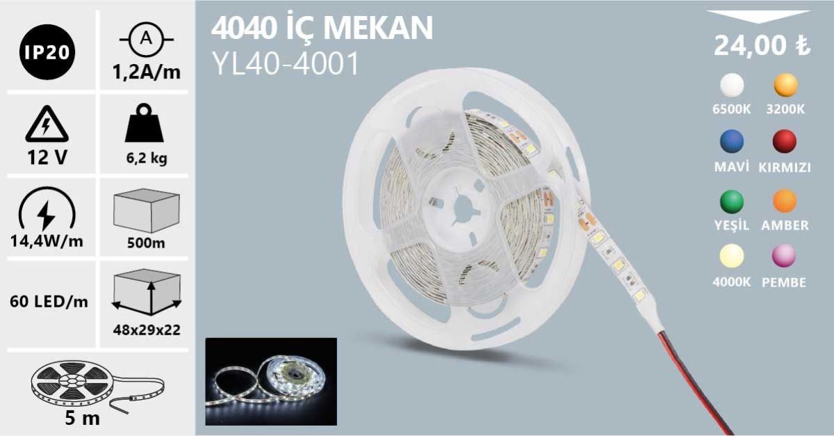 12v 4040 60/MT İç Mekan Şerit Led (5mt) cover pic