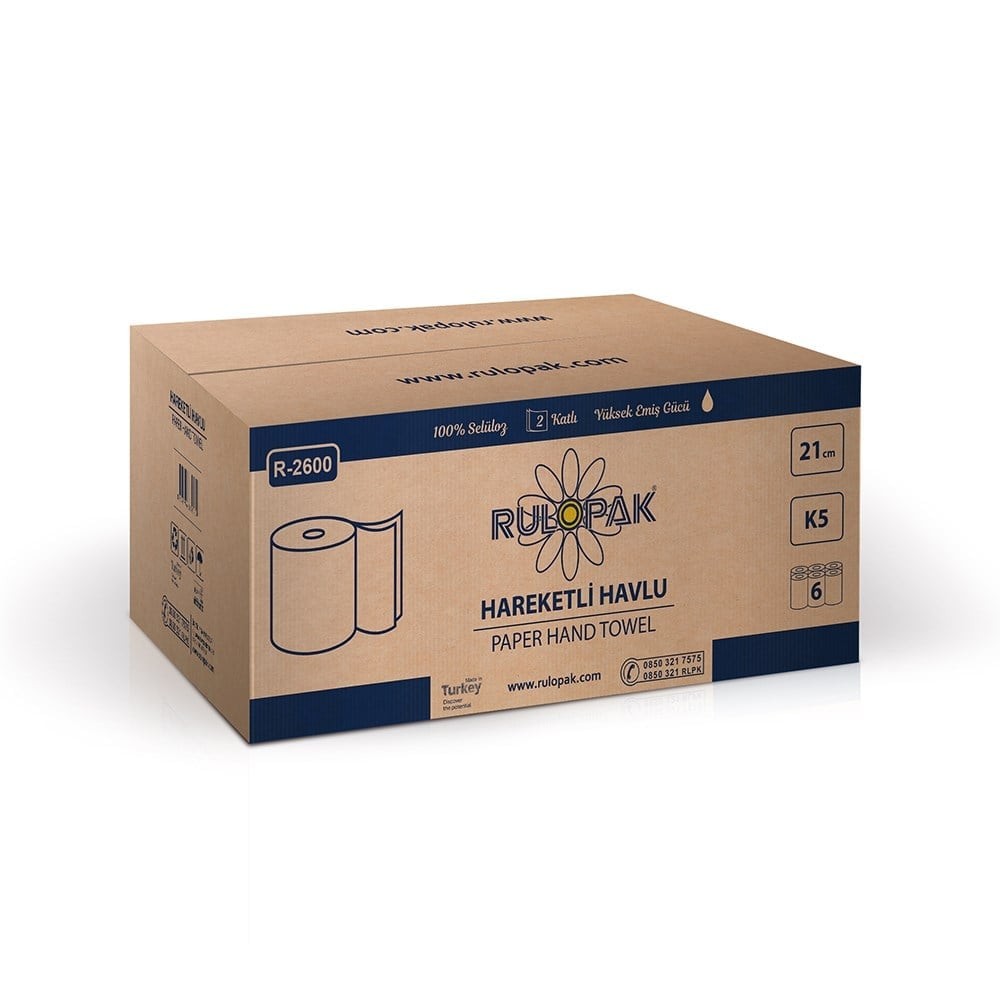 Rulopak Hareketli Kağıt Havlu 2 Katlı 21 Cm 80M 6'Lı Paket 5 Kg