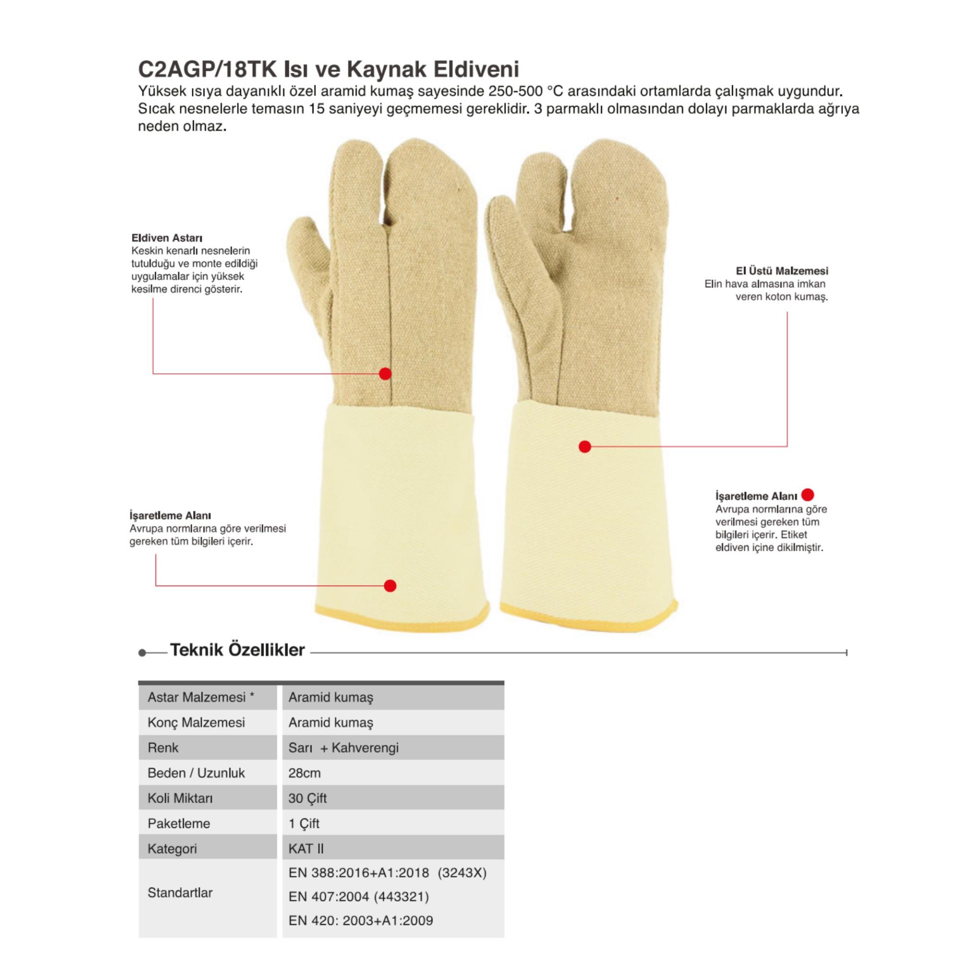 Starline C2AGP/18TK Aramid(Kevlar) KORUYUCU İŞ ELDİVENİ 500° Isıya Dayanıklı KORUYUCU İŞ ELDİVENİ 35cm