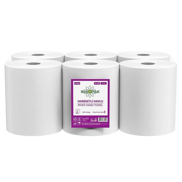 Rulopak Hareketli Havlu 2 Katlı 25 Cm 125m 6'Lı Paket 9 Kg