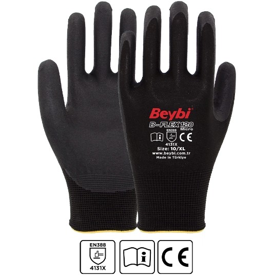 Beybi B-FLEX120 Micro  Mikro Köpük Nitril Kaplı Polyester Eldiven