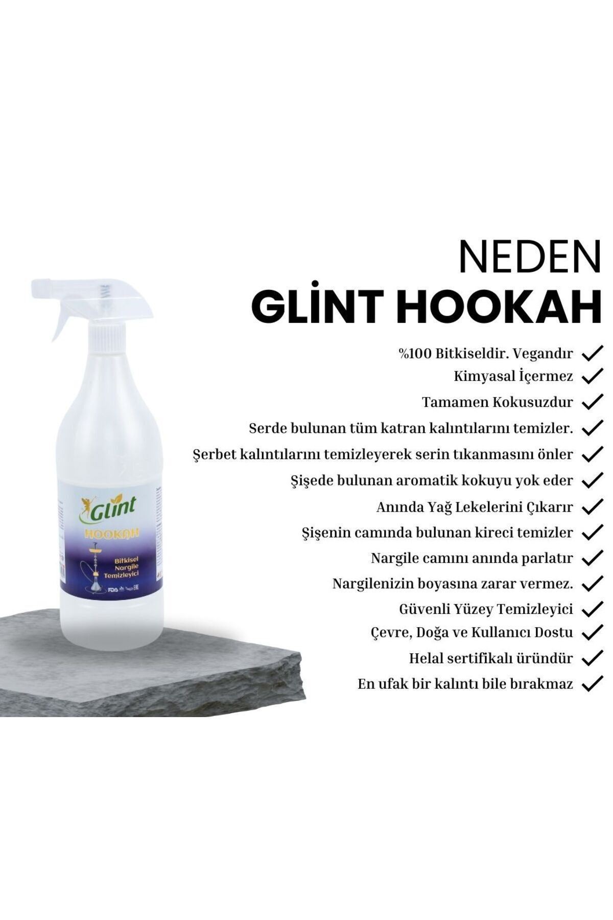 GLİNT Hookah 1 Litre %100 Bitkisel Nargile Temizleyici Marpuç Harbisi Dezenfektan Sprey