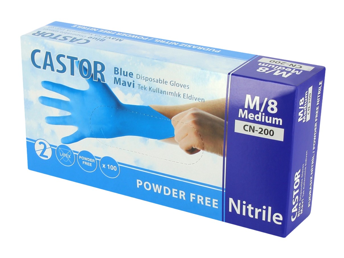Starline Castor CN-200 Pudrasız Mavi Nitril Kullan At Muayene Eldiveni Mavi