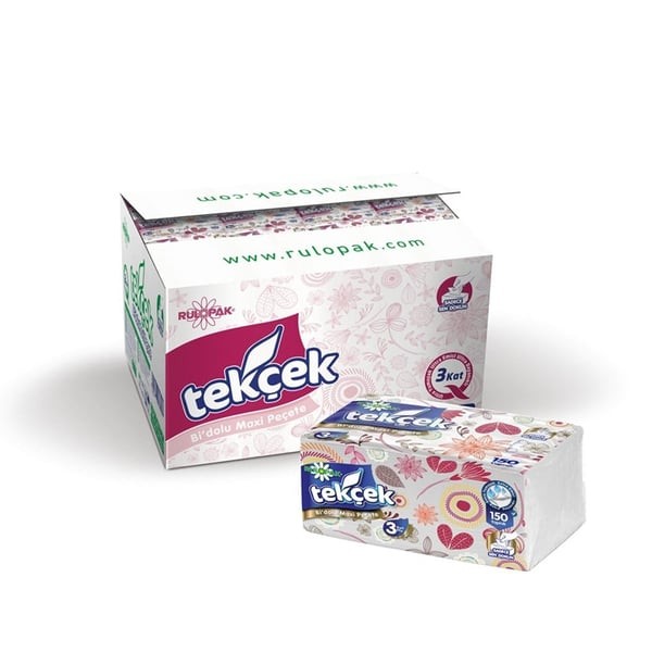 Rulopak Tekçek Bi'Dolu Maxi Peçete 3 Katlı 150 Yaprak 24'Lü Paket