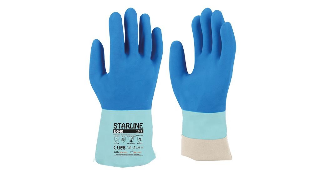 Starline E-540 Kimyasal Daynımlı DOĞAL KAUÇUK KORUYUCU İŞ ELDİVENİ 250° Isıya Dayanıklı