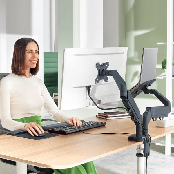 Leitz ERGO İkili Monitor ve Laptop Kolu Koyu Gri