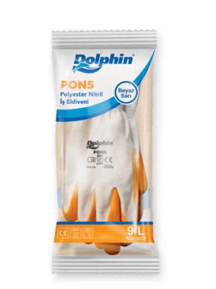 Dolphin PON5 BeyazSarı Nitril Polyester İş Eldiveni