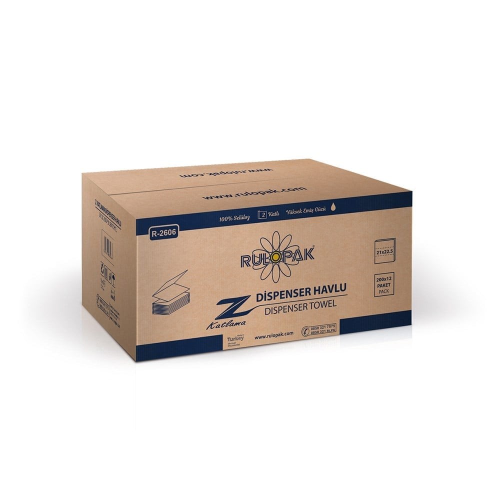 Rulopak Z Katlama Havlu Kağıt 2 Katlı 200 Yaprak 12'Li Paket