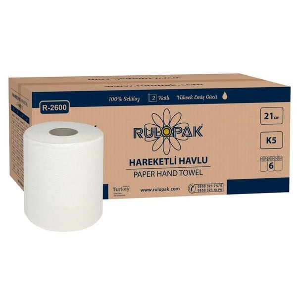 Rulopak Hareketli Kağıt Havlu 2 Katlı 21 Cm 80M 6'Lı Paket 5 Kg