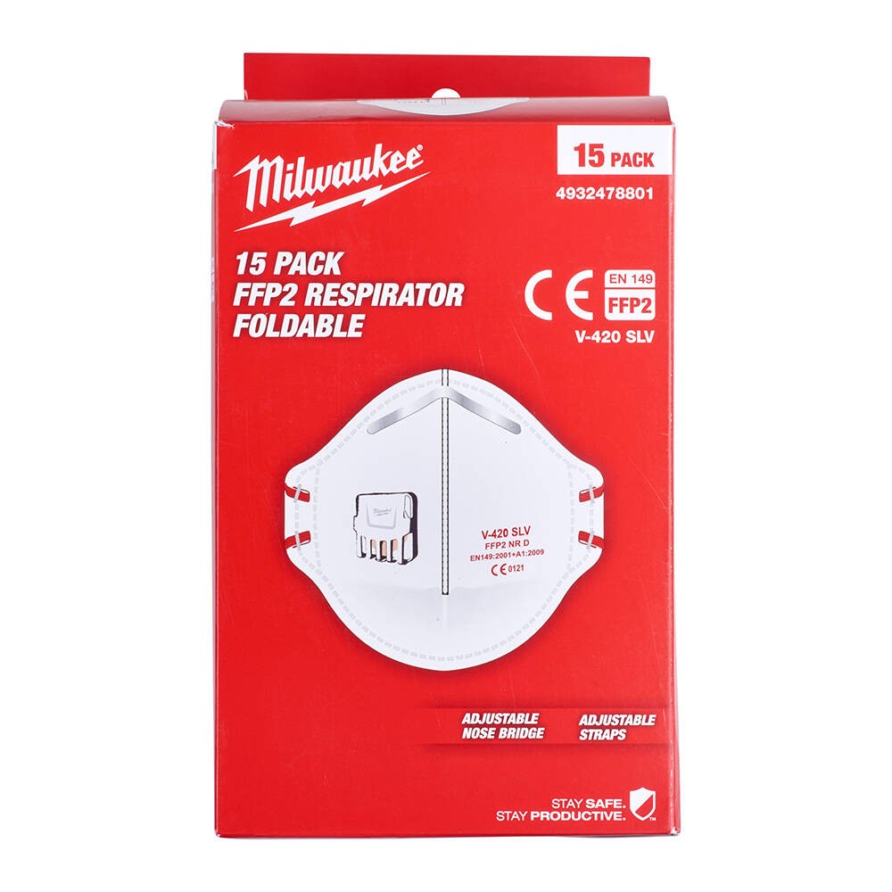 Milwaukee FPP2 VALFLİ KATLANABİLİR SOLUNUM MAKSESİ 15'li