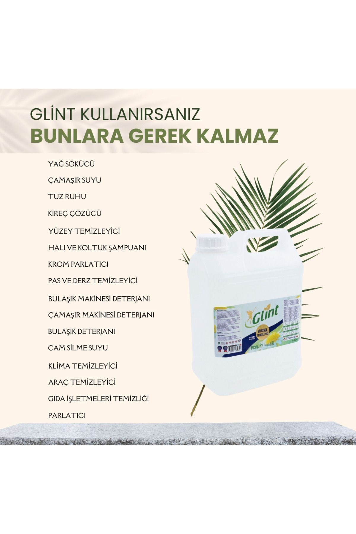 Glint 5 Litre %100 Bitkisel Çok Amaçlı Temizleyici Vegan Leke Çıkarıcı - Yağ Çözücü