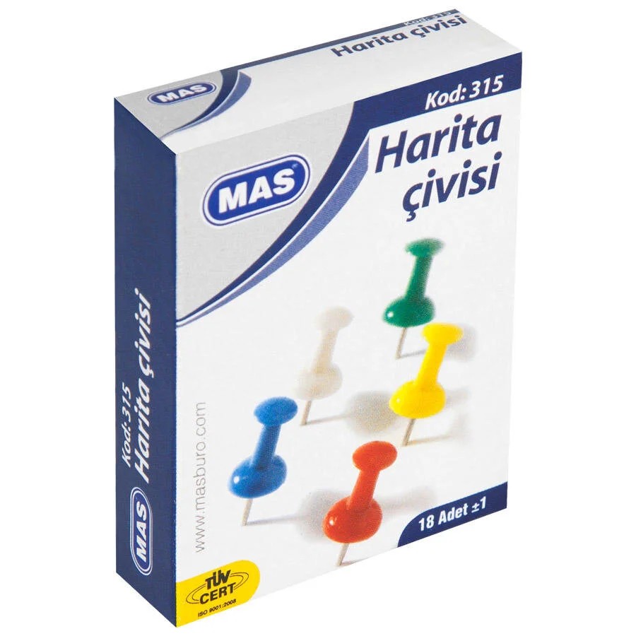 Mas 315 Harita Çivisi Karışık Renkli 18'li Kutu