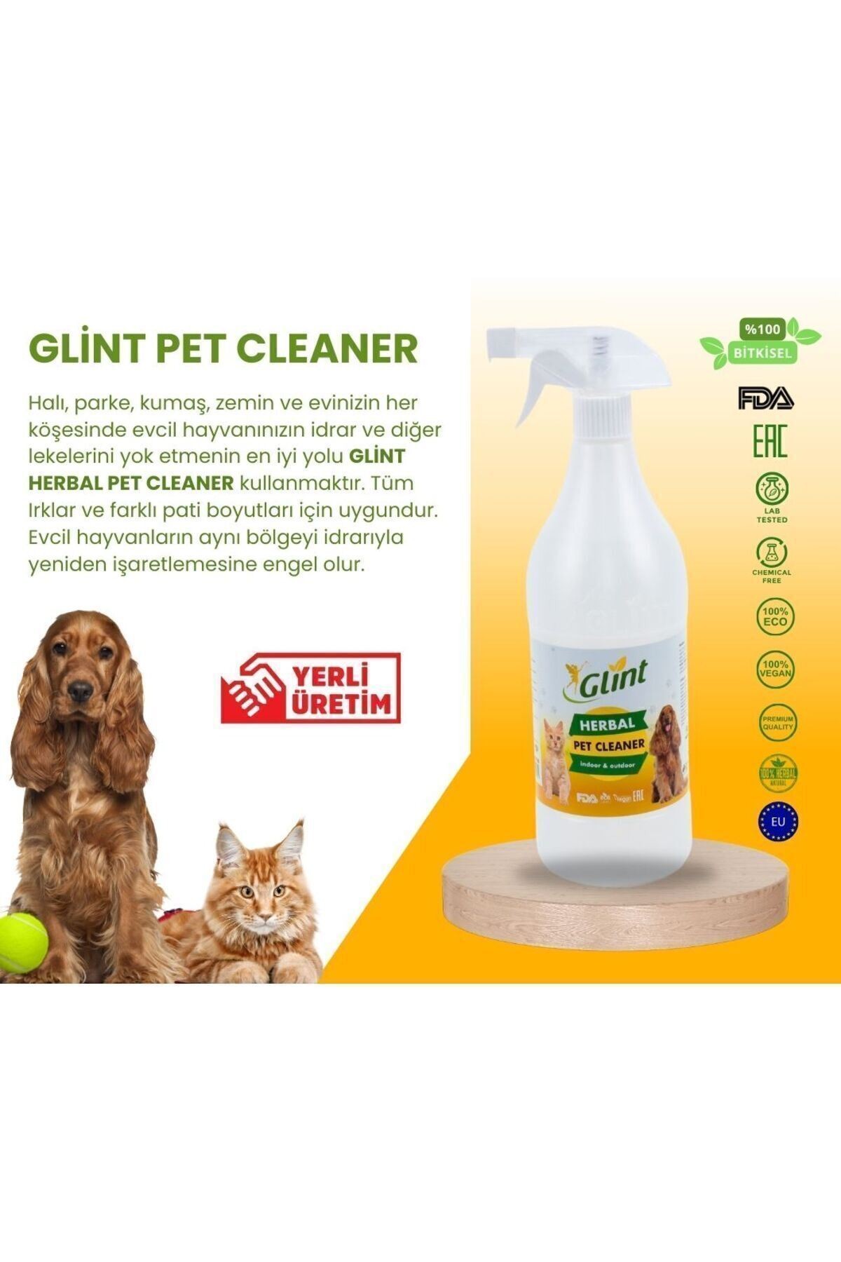GLİNT Pet Cleaner 1 Litre %100 Bitkisel Kedi Köpek Mama Kabı Temizleyici