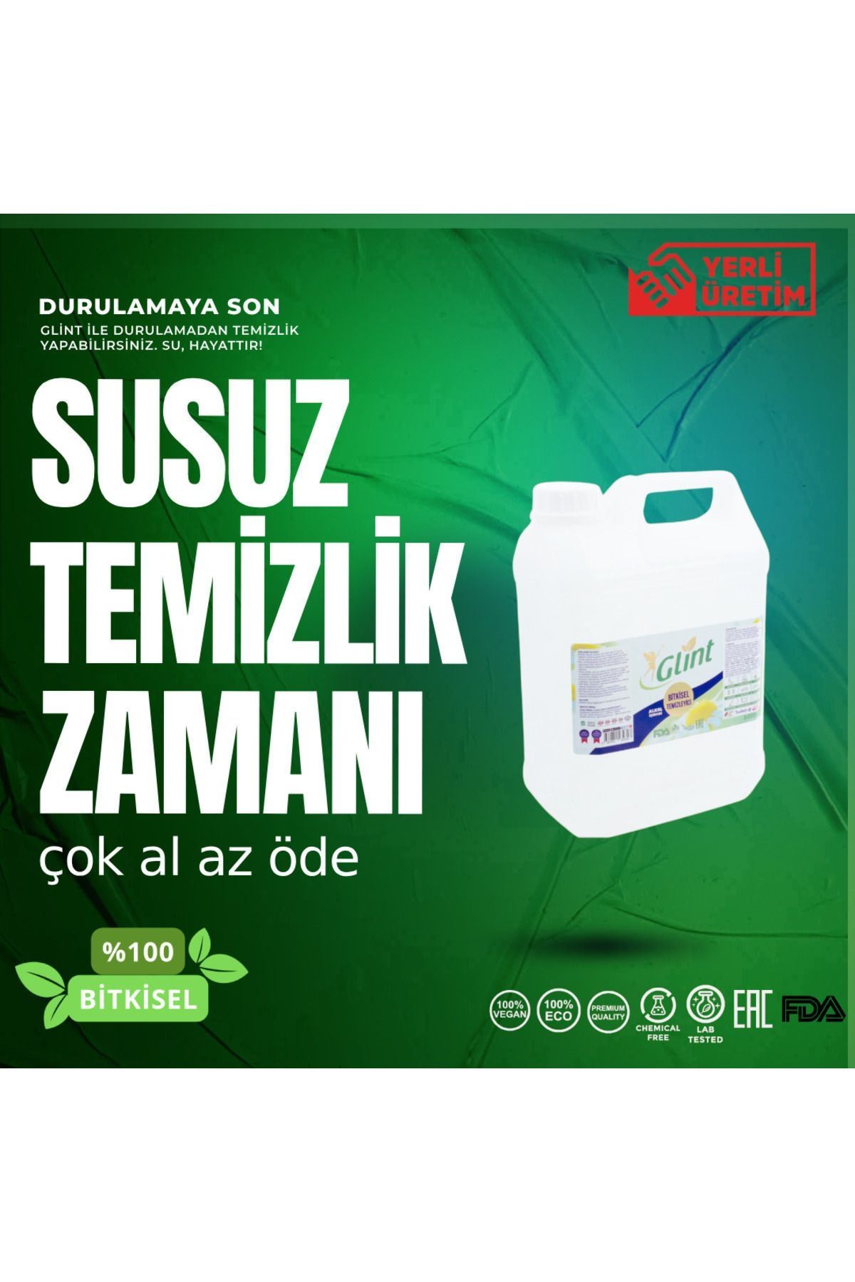 Glint 5 Litre %100 Bitkisel Çok Amaçlı Temizleyici Vegan Leke Çıkarıcı - Yağ Çözücü