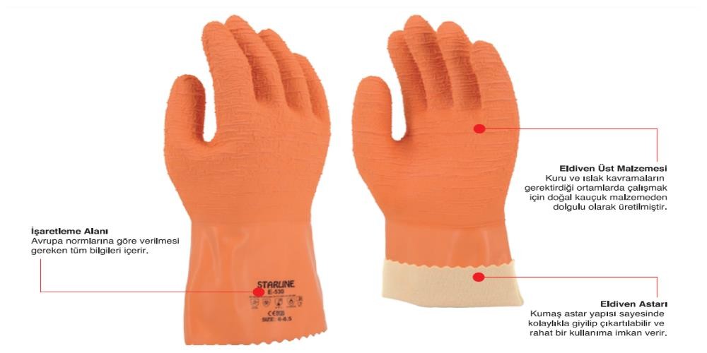 Starline E-530 Kimyasal Daynımlı DOĞAL KAUÇUK KORUYUCU İŞ ELDİVENİ 100° Isıya Dayanıklı