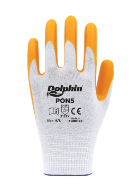 Dolphin PON5 BeyazSarı Nitril Polyester İş Eldiveni