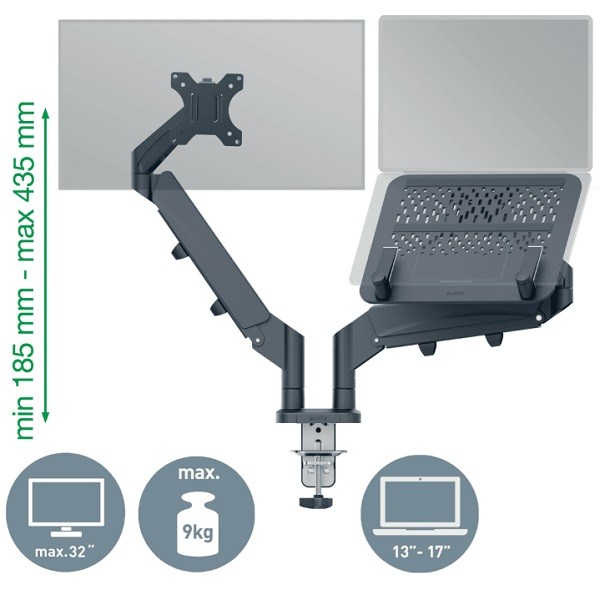 Leitz ERGO İkili Monitor ve Laptop Kolu Koyu Gri