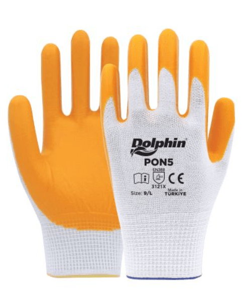 Dolphin PON5 BeyazSarı Nitril Polyester İş Eldiveni