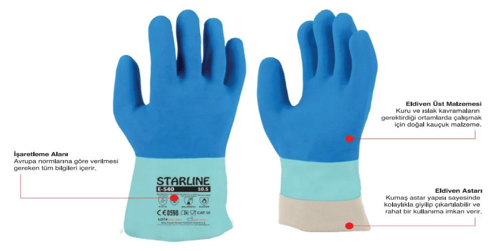 Starline E-540 Kimyasal Daynımlı DOĞAL KAUÇUK KORUYUCU İŞ ELDİVENİ 250° Isıya Dayanıklı