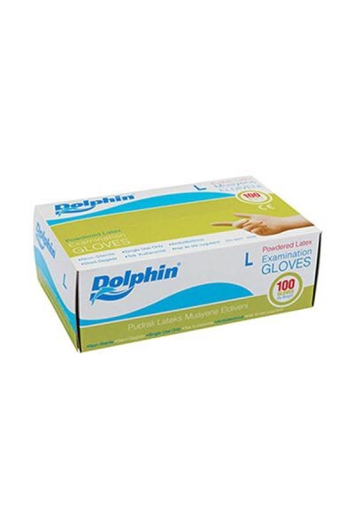 Dolphin Pudralı Beyaz Lateks Eldiven (100 Adet-Kutu)