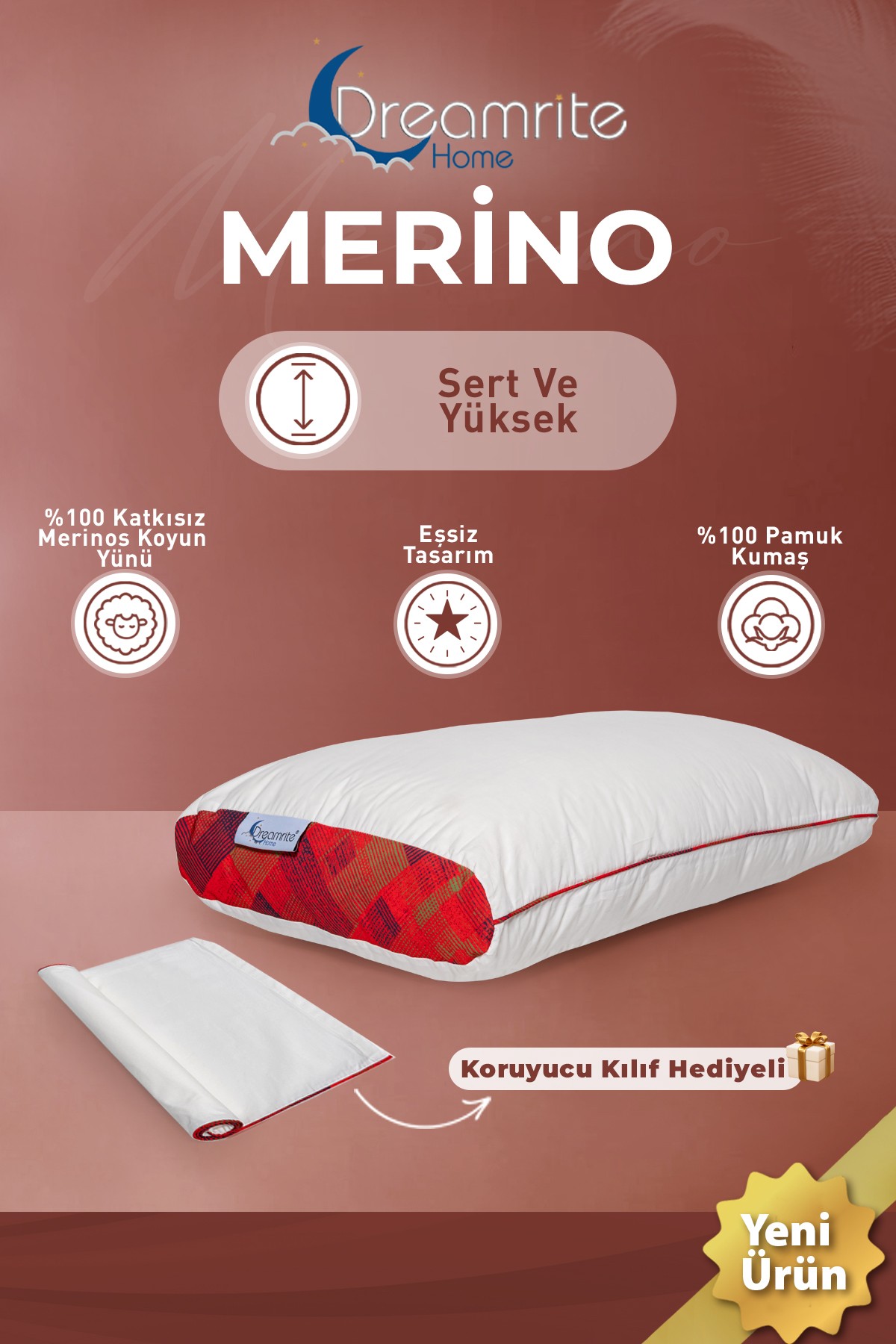 Merino Sert ve Yüksek Merinos Boncuk Yün Yastık