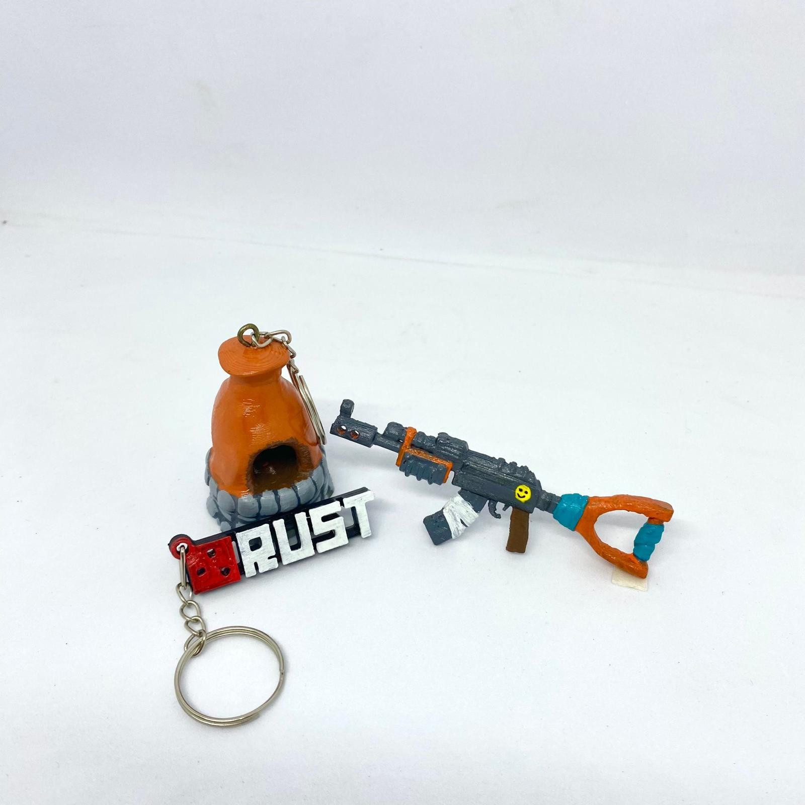 Rust Game Keychain Set Ak Furnace and Logo