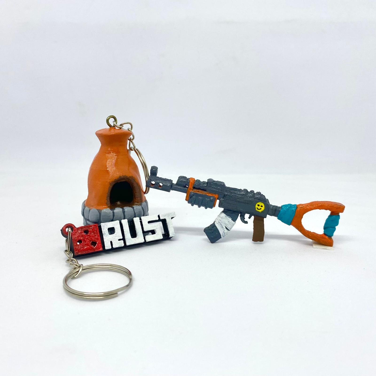 Rust Game Keychain Set Ak Furnace and Logo