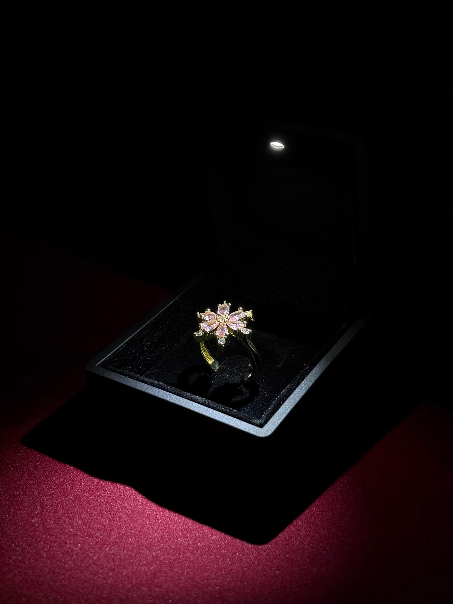  Pembe Çiçek Detaylı Yüzük (GOLD)